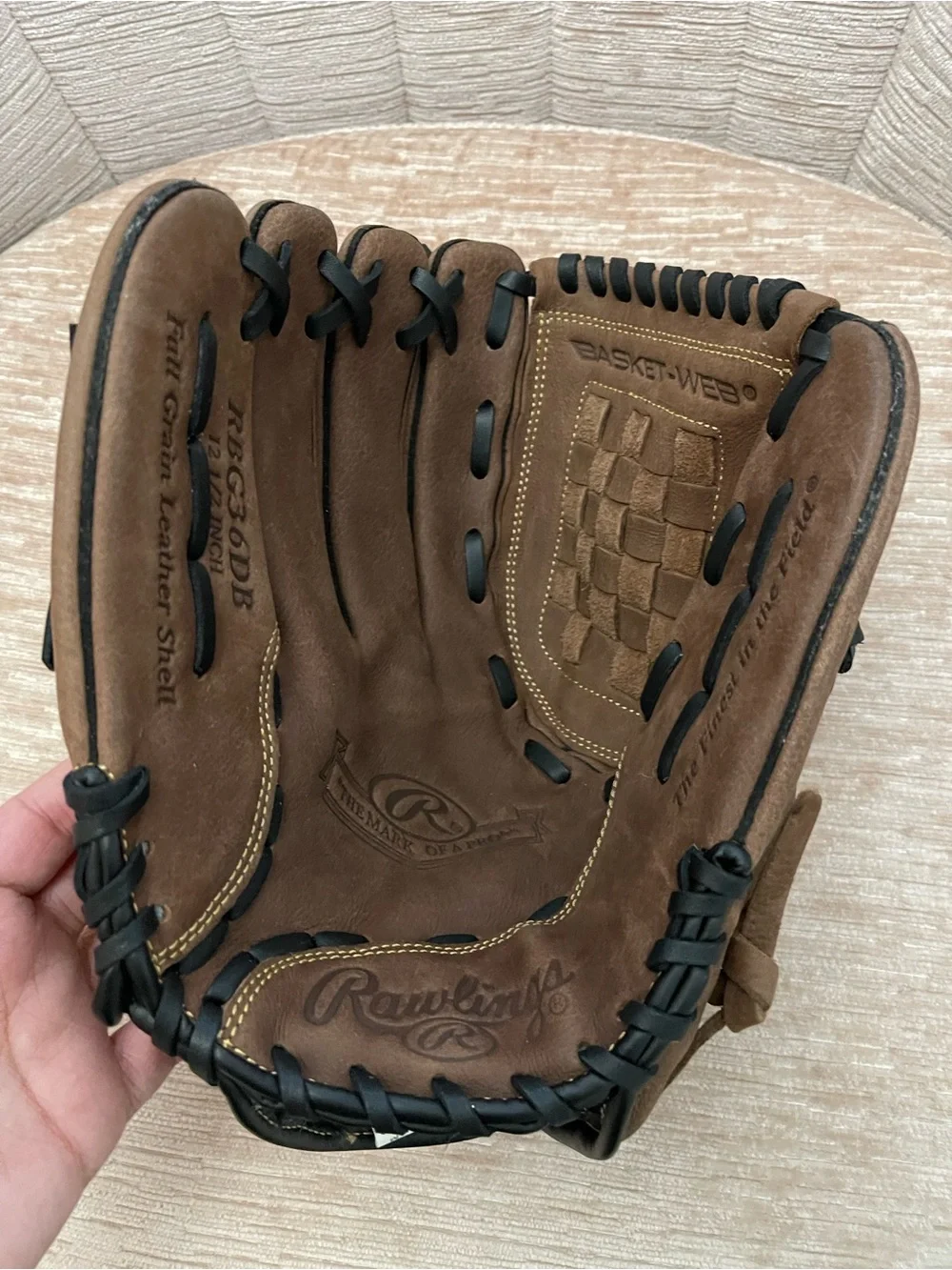 Rawlings Brown Leather Baseball Glove Left Hand Throw Basket Web LHT 12.5